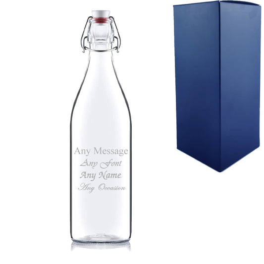 Engraved 1ltr Round White Cap Swing Top Bottle Image 1